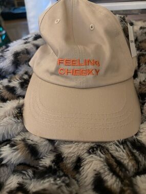 Morphe Beige Cap with Orange 'FEELING CHEEKY' Embroidery
